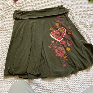 Anthro Scrapbook Olive Green Skirt with Heart and Floral Design
